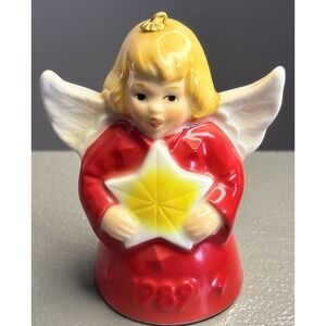 Vintage 1989 Goebel Angel Bell with Star Christmas Tree Ornament Red Dress